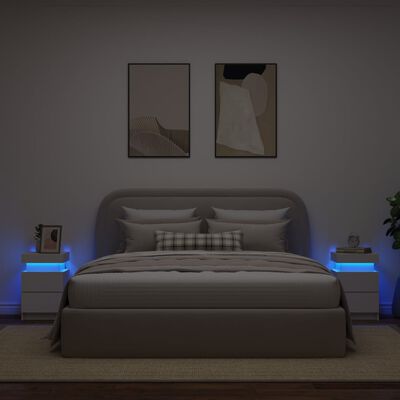 vidaXL Mesas de cabeceira com luzes LED 2 pcs 35x39x55 cm branco