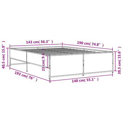 vidaXL Estrutura cama 140x190 cm derivados de madeira/metal