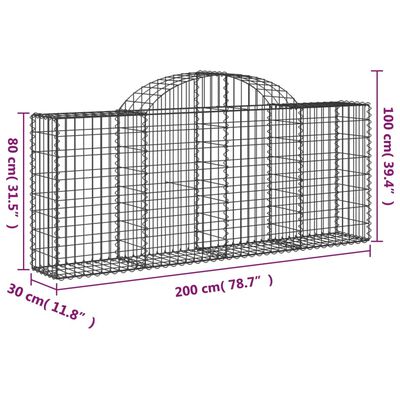 vidaXL Cestos gabião arqueados 4 pcs 200x30x80/100cm ferro galvanizado