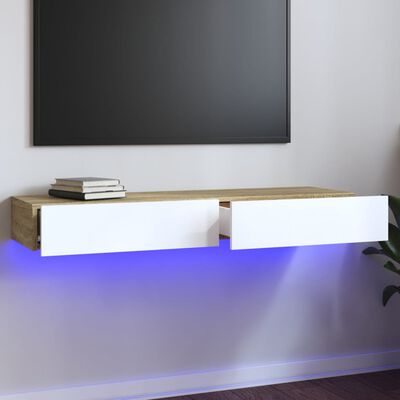 vidaXL Móvel de TV com luzes LED 120x35x15,5 cm branco/carvalho sonoma