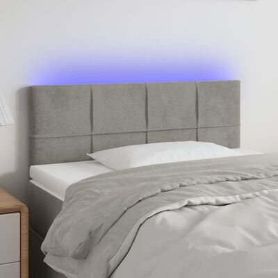 vidaXL Cabeceira de cama c/luzes LED veludo 100x5x78/88 cm cinza-claro