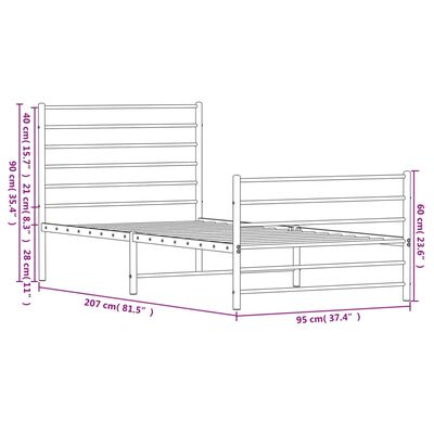 vidaXL Estrutura de cama com cabeceira e pés 90x200 cm metal branco