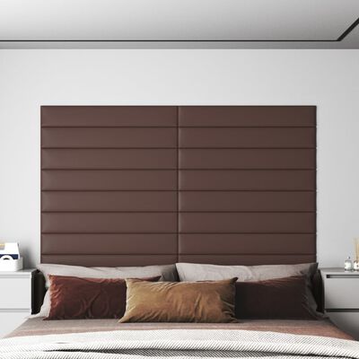 vidaXL Painel parede 12 pcs 90x15 cm couro artificial 1,62 m² castanho