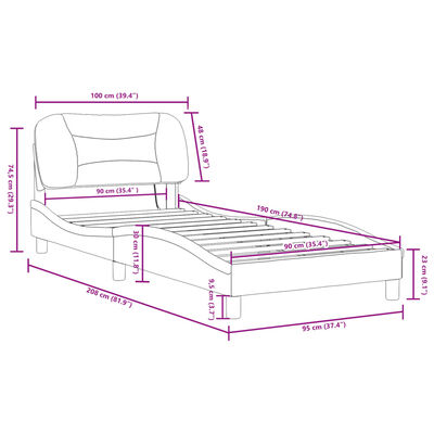 vidaXL Estrutura cama c/ luz LED 90x190 cm couro artif. preto/branco