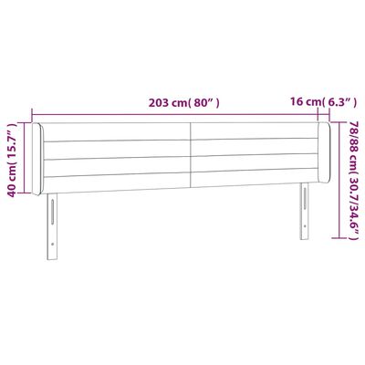 vidaXL Cabeceira cama c/ luzes LED veludo 203x16x78/88 cm cinza-claro