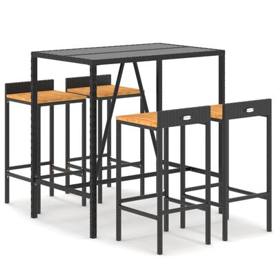 vidaXL 5 pcs conjunto de bar p/ jardim vime PE/acácia maciça preto