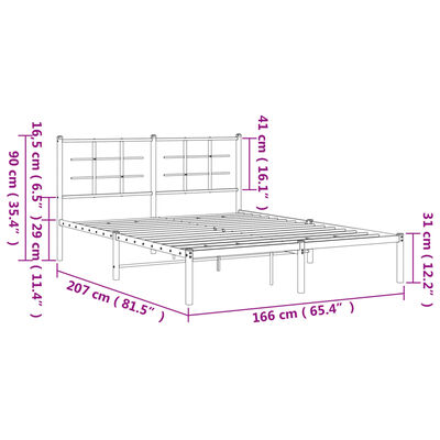 vidaXL Estrutura de cama com cabeceira 160x200 cm metal branco