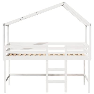 vidaXL Cama alta c/ escada e telhado 80x200 cm pinho maciço branco