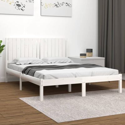 vidaXL Estrutura de cama king 150x200 cm madeira maciça branco