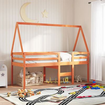 vidaXL Cama alta com telhado 75x190 cm pinho maciço castanho-mel