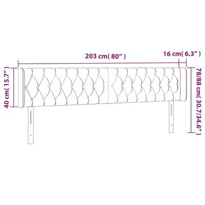 vidaXL Cabeceira cama c/ luzes LED veludo 203x16x78/88 cm cinza-claro