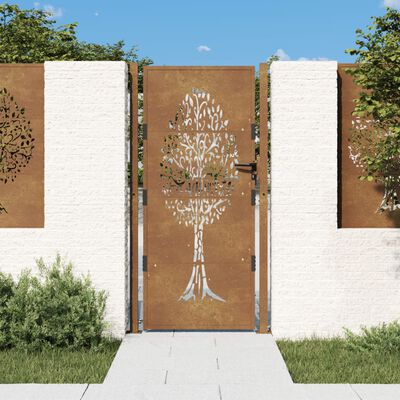 vidaXL Portão de jardim 105x180 cm aço corten design árvore