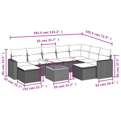 vidaXL 10 pcs conjunto de sofás p/ jardim com almofadões vime PE bege