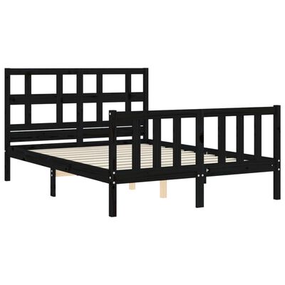 vidaXL Estrutura de cama com cabeceira 140x200 cm madeira maciça preto