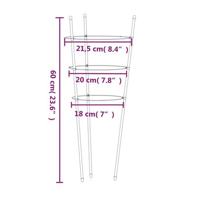 vidaXL Suportes p/ plantas de jardim c/ 3 anéis 5 pcs 60 cm aço verde