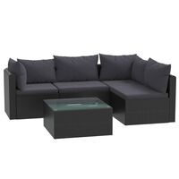 vidaXL 5 pcs conjunto lounge de jardim c/ almofadões vime PE preto