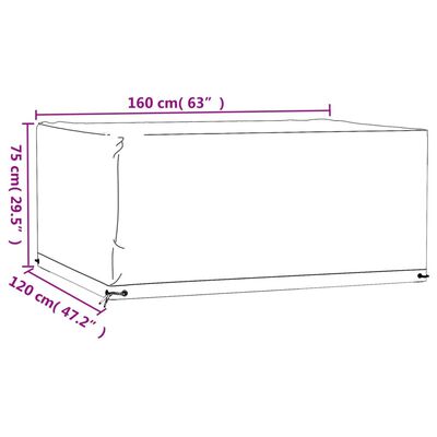 vidaXL Capa p/ mobiliário de jardim 8 ilhós 160x120x75 cm retangular