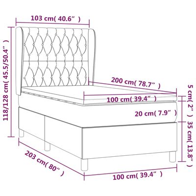 vidaXL Cama com molas/colchão 100x200 cm veludo cinza-escuro