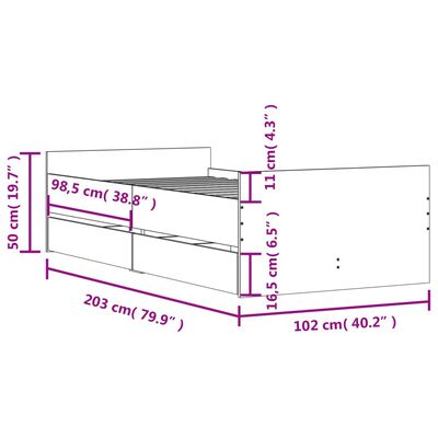 vidaXL Estrutura de cama com gavetas 100x200 cm carvalho sonoma