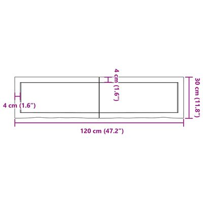 vidaXL Bancada p/ WC 120x30x(2-6) cm madeira maciça tratada castanho