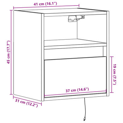 vidaXL Mesa de cabeceira de parede com luzes LED cinzento cimento