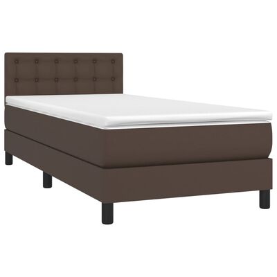 vidaXL Cama box spring c/ colchão/LED 90x200 cm couro artif. castanho