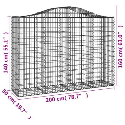 vidaXL Cestos gabião arqueados 2pcs 200x50x140/160cm ferro galvanizado