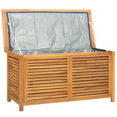 vidaXL Caixa de arrumação p/ jardim com saco 114x50x58 cm teca maciça