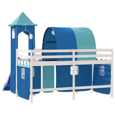 vidaXL Cama alta para criança com torre 90x200 cm pinho maciço azul