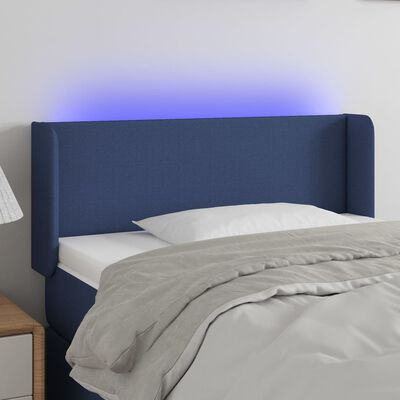 vidaXL Cabeceira de cama c/ luzes LED tecido 83x16x78/88 cm azul