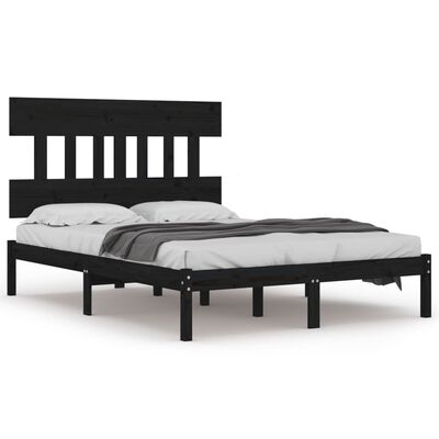 vidaXL Estrutura de cama casal 135x190 cm madeira maciça preto