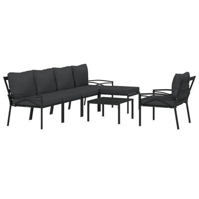 vidaXL 7 pcs conjunto lounge de jardim aço c/ almofadões cinzentos