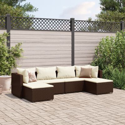 vidaXL 6 pcs conj. lounge jardim c/ almofadões 6 pcs vime PE castanho