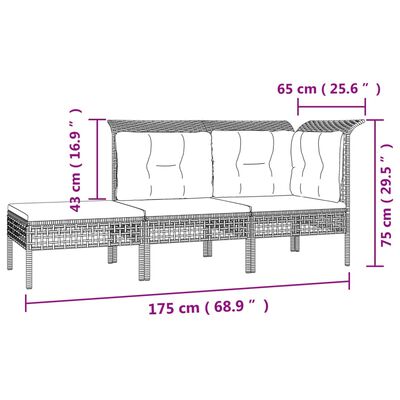 vidaXL 7 pcs conjunto lounge de jardim c/ almofadões vime PE cinzento