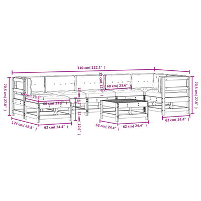 vidaXL 8 pcs conjunto lounge de jardim c/ almofadões pinho impregnado