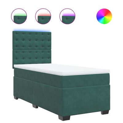 vidaXL Cama com molas/colchão 90x190 cm veludo verde-escuro