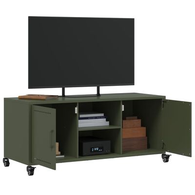 vidaXL Móvel de TV 100,5x39x43,5 cm aço verde-azeitona