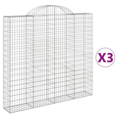 vidaXL Cestos gabião arqueados 3pcs 200x30x180/200cm ferro galvanizado