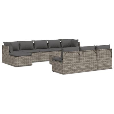 vidaXL 11 pcs conjunto lounge de jardim c/ almofadões vime PE cinzento