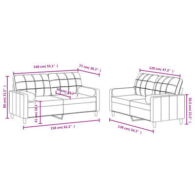 vidaXL 2 pcs conjunto de sofás com almofadas tecido cinzento-claro