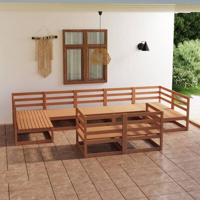 vidaXL 9 pcs conjunto lounge de jardim pinho maciço