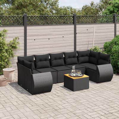 vidaXL 8 pcs conjunto sofás de jardim com almofadões vime PE preto