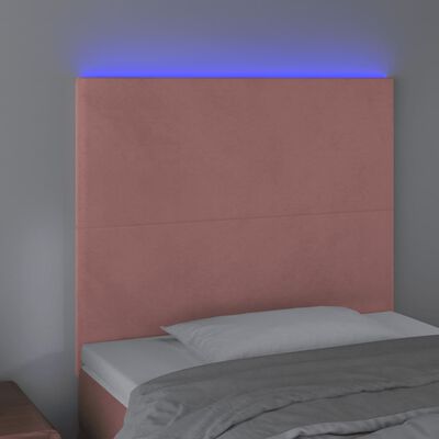 vidaXL Cabeceira de cama c/ luzes LED veludo 90x5x118/128 cm rosa