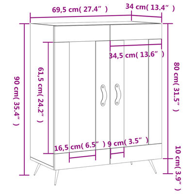 vidaXL Aparador 69,5x34x90 cm derivados de madeira cinzento sonoma