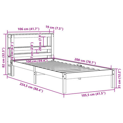 vidaXL Cama sem colchão 100x200 cm madeira de pinho maciça