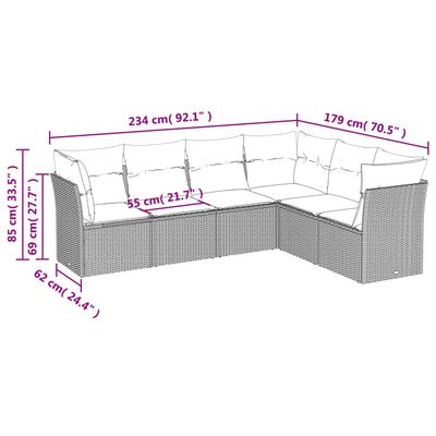 vidaXL 6 pcs conjunto de sofás p/ jardim com almofadões vime PE bege