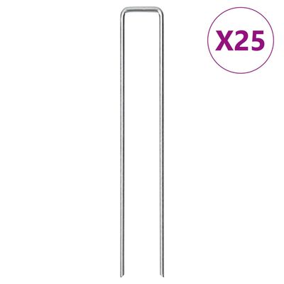 vidaXL Estacas de chão em forma de U 25 pcs 20x3,5 cm aço galvanizado