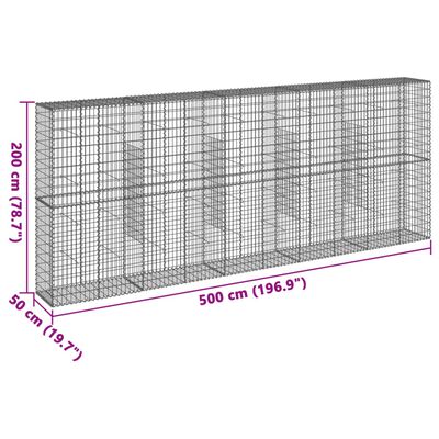 vidaXL Cesto gabião com cobertura 500x50x200 cm ferro galvanizado