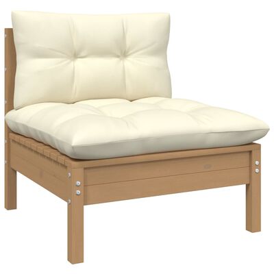 vidaXL 8 pcs conjunto lounge jardim c/ almofadões cor creme pinho