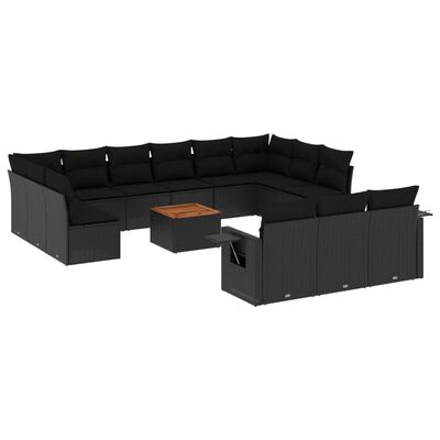 vidaXL 14 pcs conjunto de sofás p/ jardim c/ almofadões vime PE preto